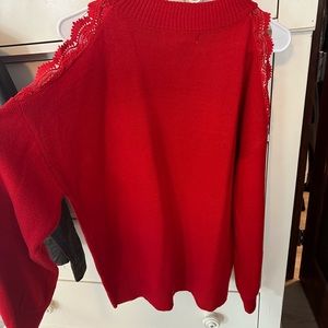 Boutique sweater. vineand love. Size small. Open shoulder with lace. Red.